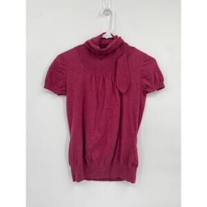 Banana Republic Raspberry Red Short Sleeve Sweater Turtleneck S Petite
